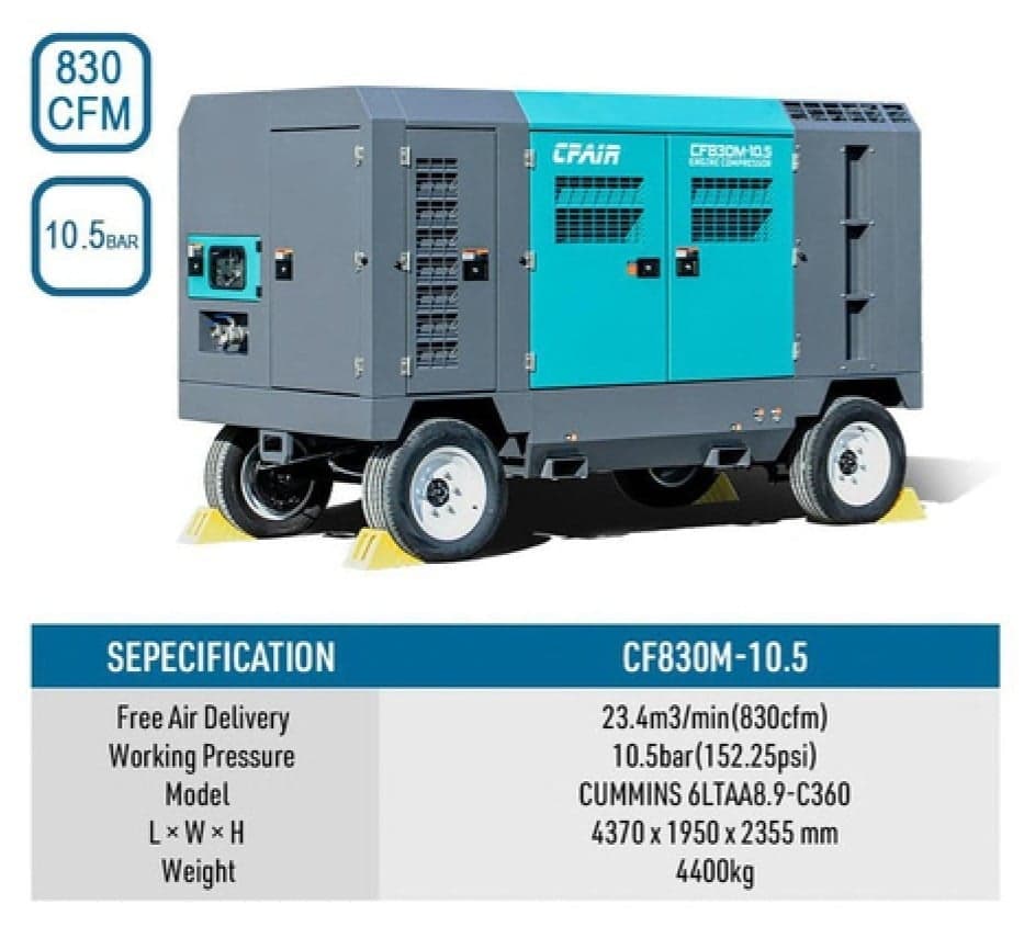 830CFM Mobile Air Compressor for Sale