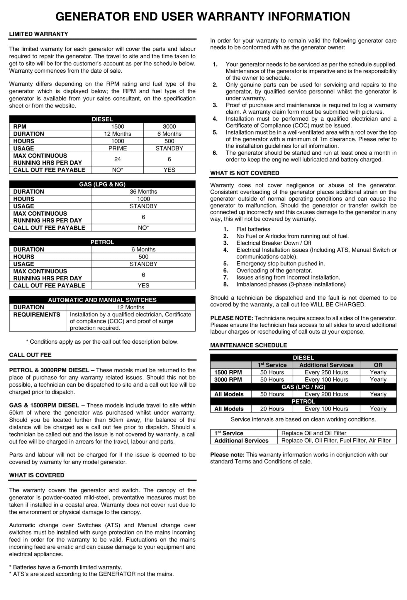 Generator Warranty Africa Power Equipment