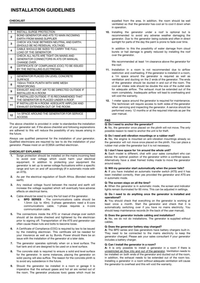 Installation Guidelines - Africa Power Equipment