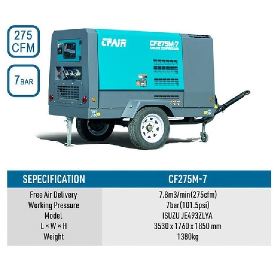 275CFM Mobile Air Compressor for Sale