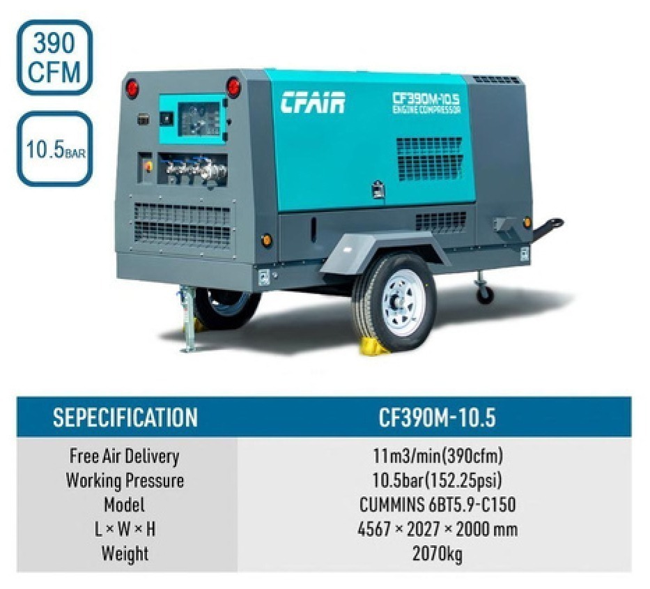 390CFM Mobile Air Compressor for Sale